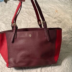 Tory Burch Burgundy and Red Tote Bag